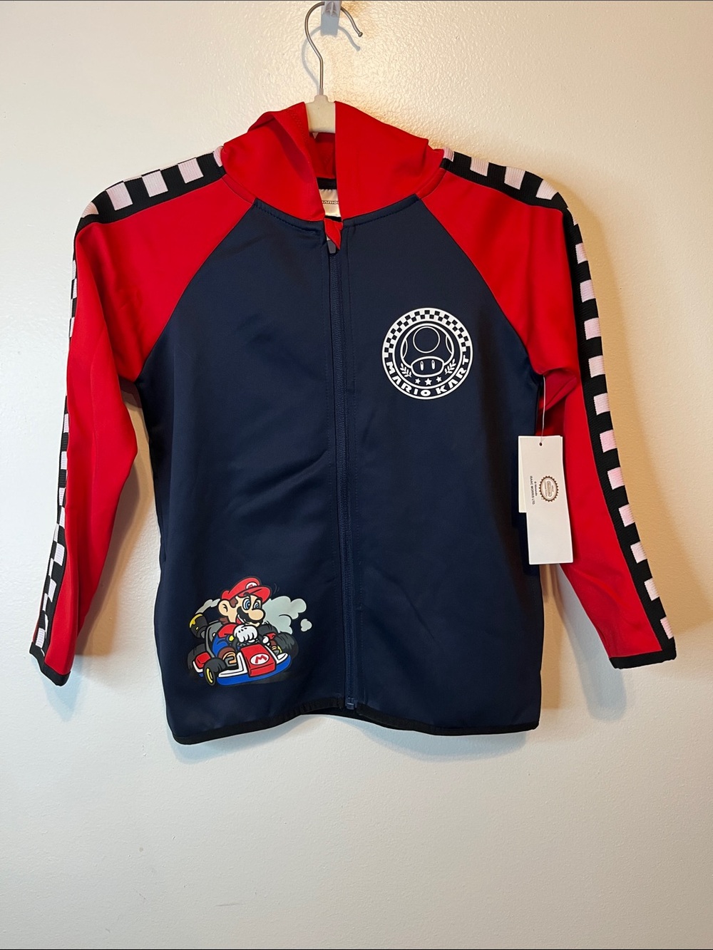 Nintendo Kids Zip-Up Hoodie in Navy & Red with Racing Graphics Size 6/7